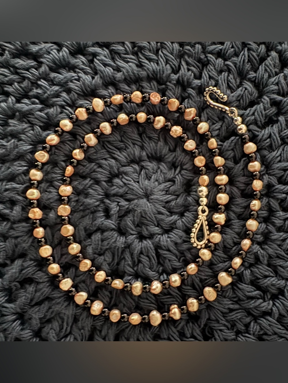 Gold Pearl and Black Onyx Beaded Necklace